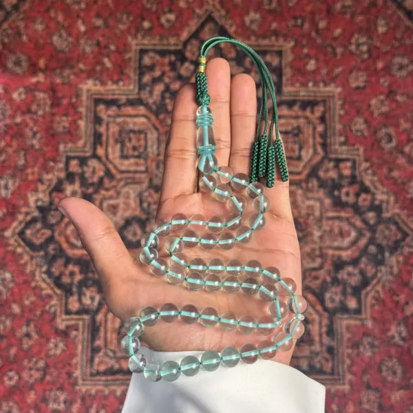 مسباح بكلايت – أخضر شفاف، شرابة خضراء، رقم 1